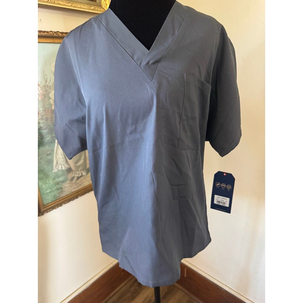 NWT Cherokee Workwear Scrub Top Gray Unisex XS V Neck Pocket